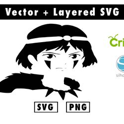 princesse mononoke svg & png files for cricut machine , anime svg , manga svg , goku svg