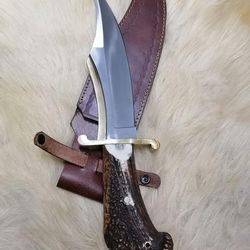 "Stainless-steel-Knife"Hunting-knife-with sheath"fixed-blade-camping-knife, Bowie-knife,Stake Horn Crown Edge Handle.