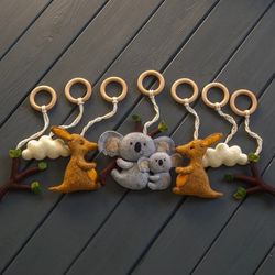 Australian baby gym toys Felt koala Play gym hanging toys Australian play gym set Felted animals Sloth plush Activity