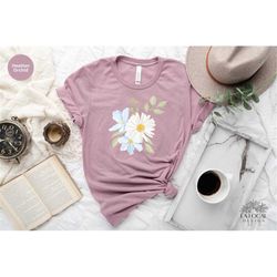 daisy shirt women, blue poppy flowers shirt, floral shirt, white daisy shirt, gift for women, mothers day gifts, gift fo