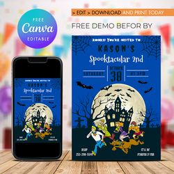 scooby-doo birthday invitation, halloween scooby-doo party, halloween birthday party invitation canva editable