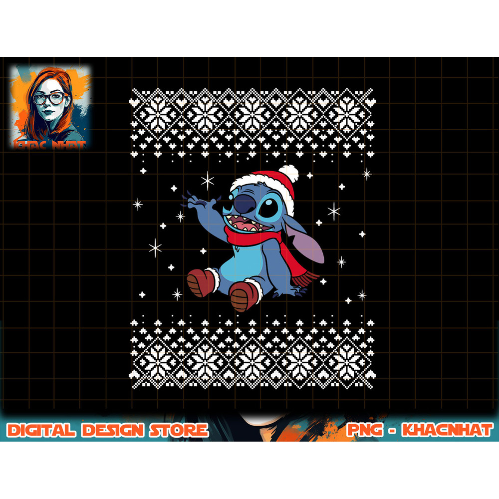 Disney Lilo & Stitch Christmas Stitch Snowflake Ugly Print T-Shirt copy.jpg