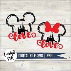 SVG, love, valentine, Mickey, Minnie, castle, magic, heart, couple, married, boyfriend, girlfriend, digital download, in