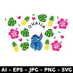 ohana stitch summer full wrap svg, ohana stitch svg, stitch svg, starbucks svg, disney svg - digital file