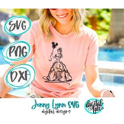 Princess Belle Sketch With Balloon SVG PNG Dxf Beauty and the Beast Cricut Screenprint Iron On Silhouette Cricut Cut Fil
