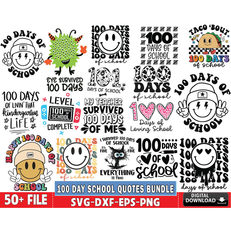 100 day school quotes bundle svg, 50+ file 100 day school quotes bundle svg.jpg