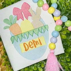 easter basket girl embroidery design | sketch fill | 5 sizes | 4x4 | 5x7 | 6x10 | 8x8 | 8x12
