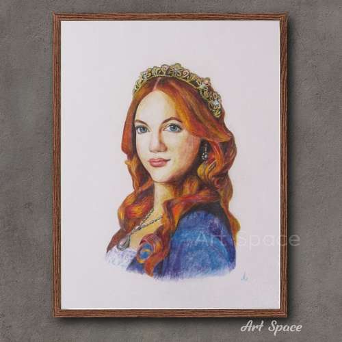Original Painting "Hurrem" portrait Meryem Uzerli red haired for Office Home Decoration Housewarming Gift Hallway Decor