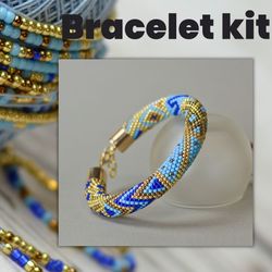 Bead crochet kit bracelet, DIY jewelry, Blue beaded bracelet kit, DIY kit bracelet, Craft kit for adults, Jewelry making