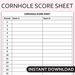 Printable Cornhole Score Sheet, Bean Bag Toss Game Tracker, Cornhole Score Card, Editable Template