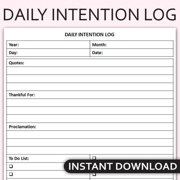 Printable Daily Intention Log, Mindfulness Planner, Goal Set | Inspire ...