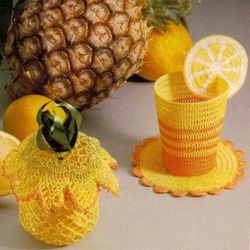 Knit Hook Petite Pineapple Container and Glass for Tea - Crochet diagram - Digital Vintage pattern PDF