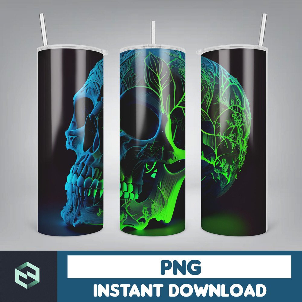 Skull 20 oz Skinny Tumbler Sublimation Design, Mystical Watercolor Skulls, Straight & Tapered Tumbler Wrap PNG, Digital Download (16).jpg