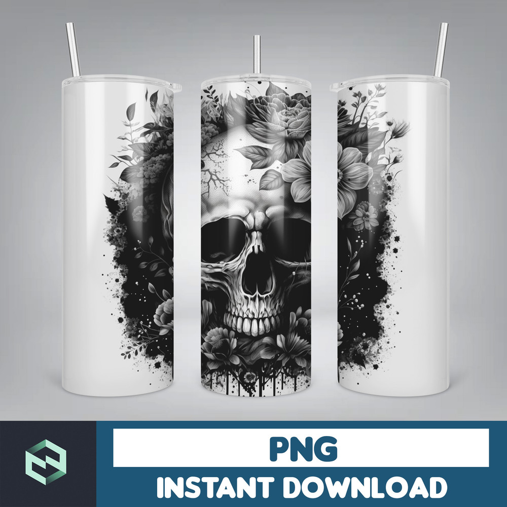 Skull 20 oz Skinny Tumbler Sublimation Design, Mystical Watercolor Skulls, Straight & Tapered Tumbler Wrap PNG, Digital Download (18).jpg