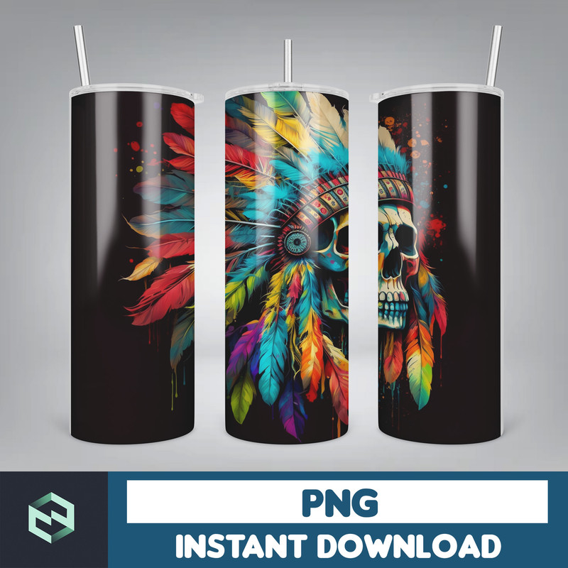 Skull 20 oz Skinny Tumbler Sublimation Design, Mystical Watercolor Skulls, Straight & Tapered Tumbler Wrap PNG, Digital Download (19).jpg