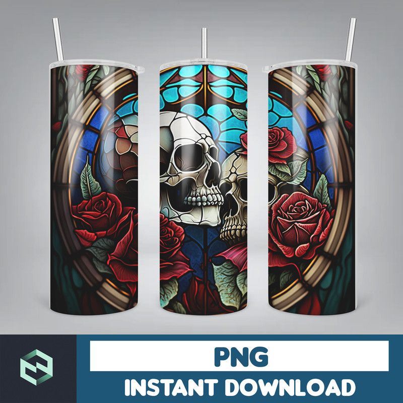 Skull 20 oz Skinny Tumbler Sublimation Design, Mystical Watercolor Skulls, Straight & Tapered Tumbler Wrap PNG, Digital Download (25).jpg
