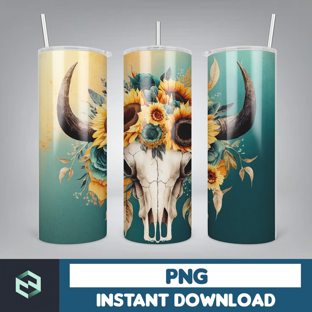 Skull 20 oz Skinny Tumbler Sublimation Design, Mystical Watercolor Skulls, Straight & Tapered Tumbler Wrap PNG, Digital Download (26).jpg