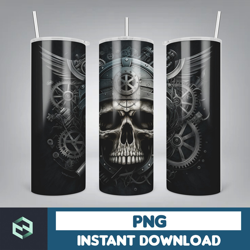 Skull 20 oz Skinny Tumbler Sublimation Design, Mystical Watercolor Skulls, Straight & Tapered Tumbler Wrap PNG, Digital Download (29).jpg
