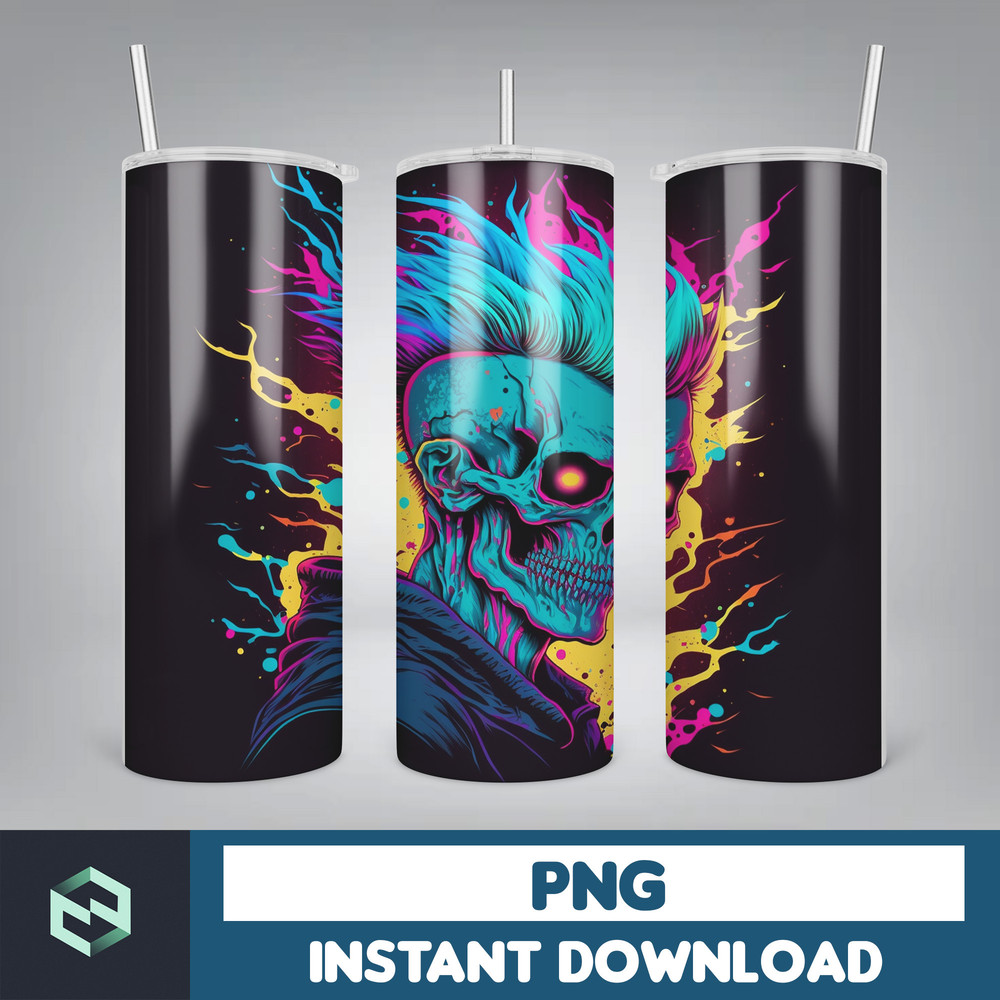 Skull 20 oz Skinny Tumbler Sublimation Design, Mystical Watercolor Skulls, Straight & Tapered Tumbler Wrap PNG, Digital Download (31).jpg