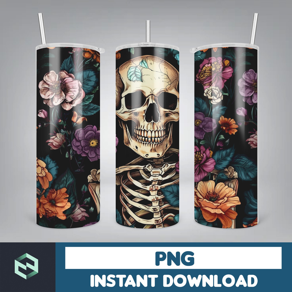 Skull 20 oz Skinny Tumbler Sublimation Design, Mystical Watercolor Skulls, Straight & Tapered Tumbler Wrap PNG, Digital Download (33).jpg