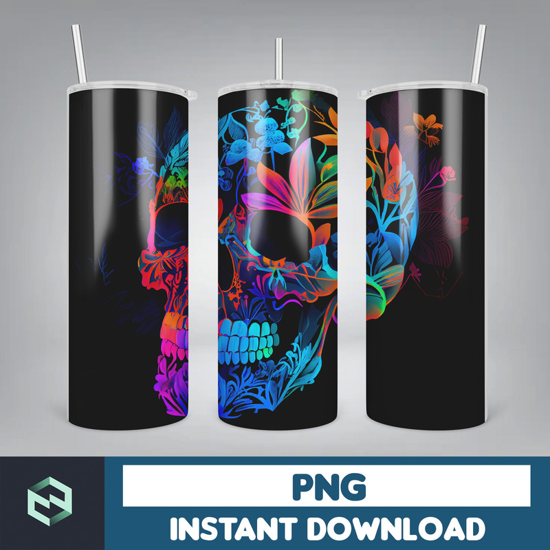 Skull 20 oz Skinny Tumbler Sublimation Design, Mystical Watercolor Skulls, Straight & Tapered Tumbler Wrap PNG, Digital Download (37).jpg