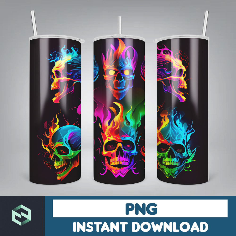 Skull 20 oz Skinny Tumbler Sublimation Design, Mystical Watercolor Skulls, Straight & Tapered Tumbler Wrap PNG, Digital Download (42).jpg