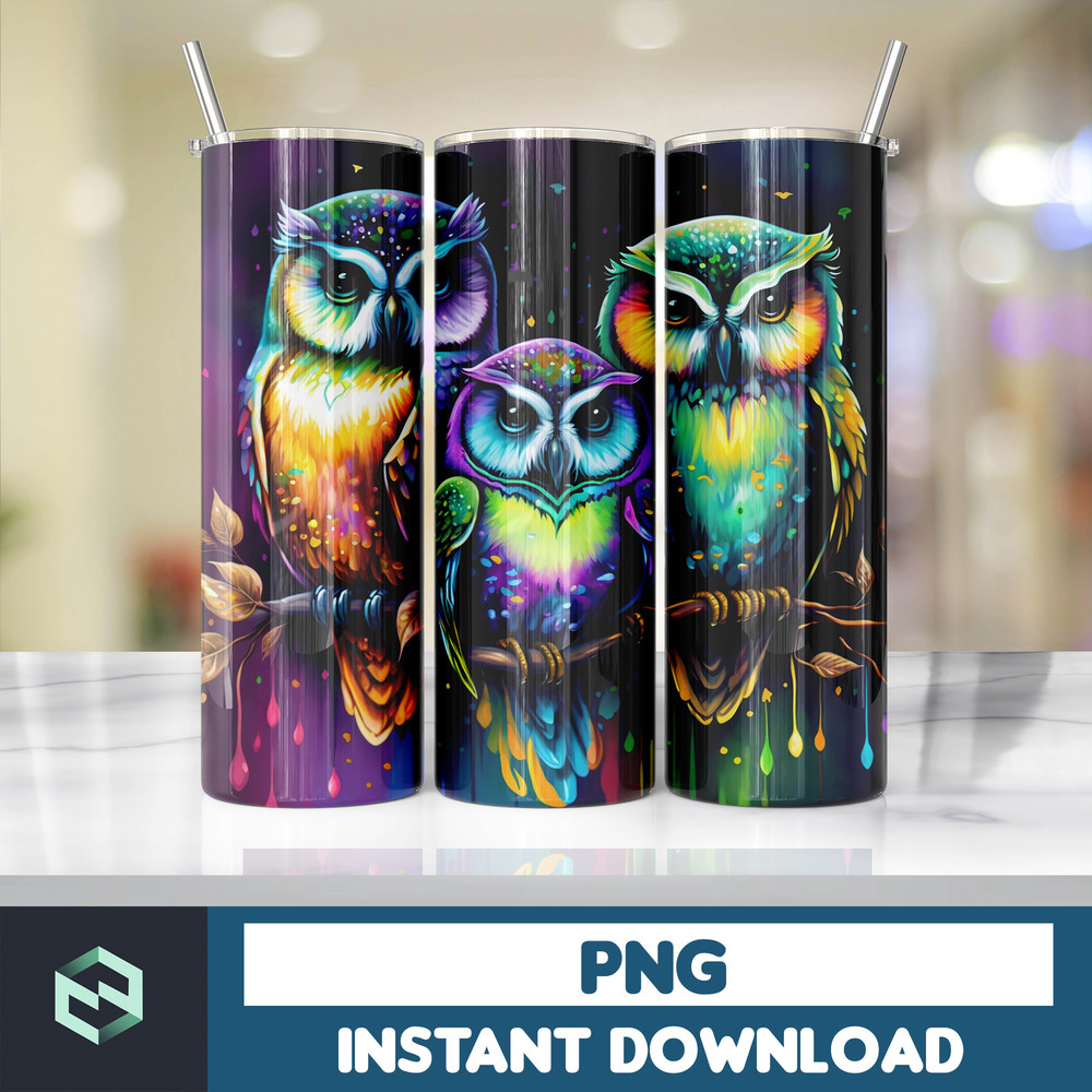 Owl Tumbler, 20 oz Skinny Tumbler Sublimation Design, Bright Neon, Digital Download, Straight & Tapered Instant Download (106).jpg