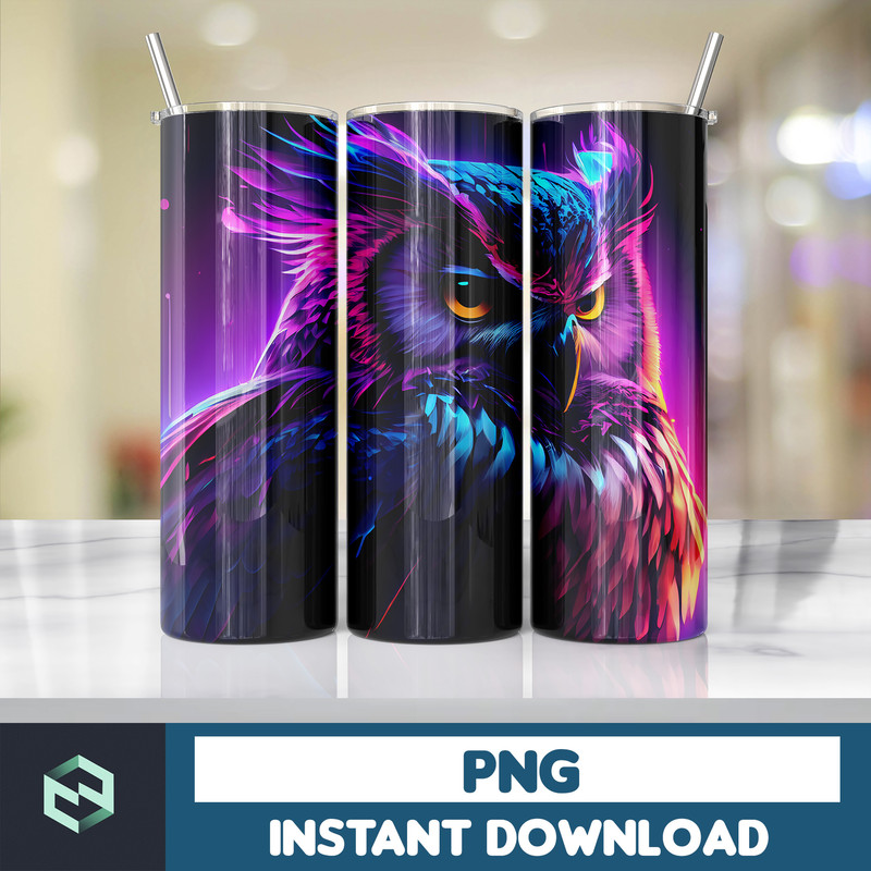 Owl Tumbler, 20 oz Skinny Tumbler Sublimation Design, Bright Neon, Digital Download, Straight & Tapered Instant Download (110).jpg