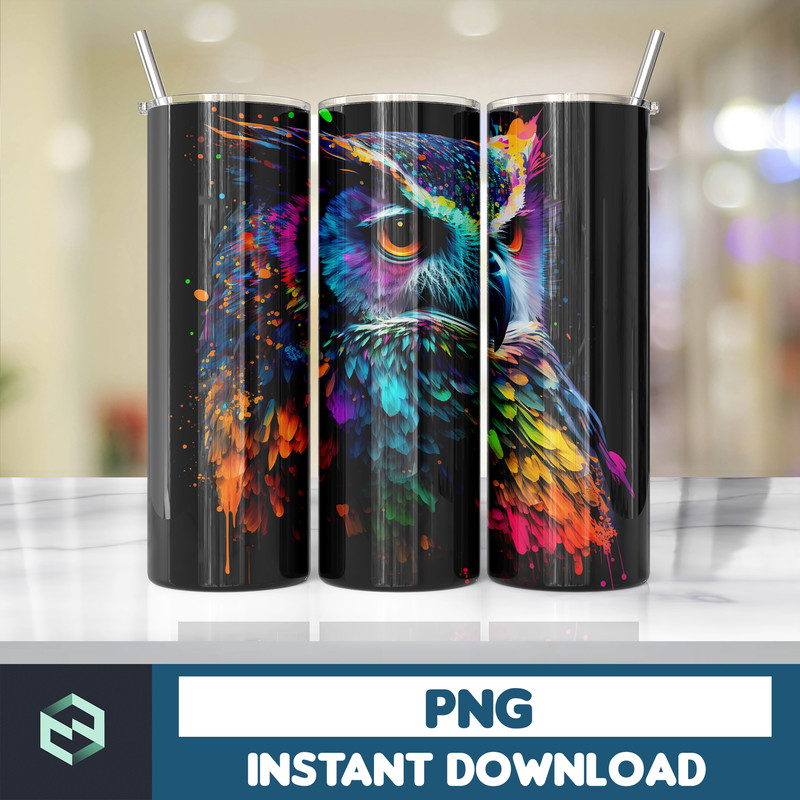 Owl Tumbler, 20 oz Skinny Tumbler Sublimation Design, Bright Neon, Digital Download, Straight & Tapered Instant Download (2).jpg