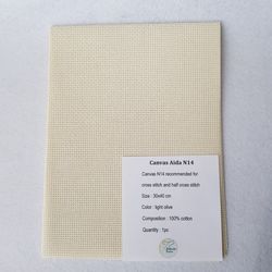 14 count AIDA canvas for cross stitsh, light olive color fabric for embroidery, fabric needlework