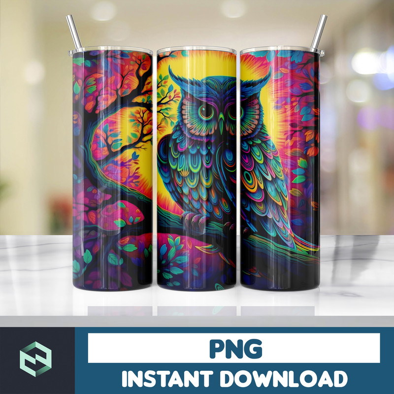Owl Tumbler, 20 oz Skinny Tumbler Sublimation Design, Bright Neon, Digital Download, Straight & Tapered Instant Download (66).jpg