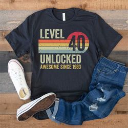 40th birthday shirt, level 40 unlocked, gamer birthday shirt, 40 year old shirt, turning 40, forty birthday shirt, retro