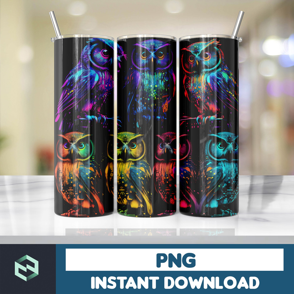 Owl Tumbler, 20 oz Skinny Tumbler Sublimation Design, Bright Neon, Digital Download, Straight & Tapered Instant Download (88).jpg