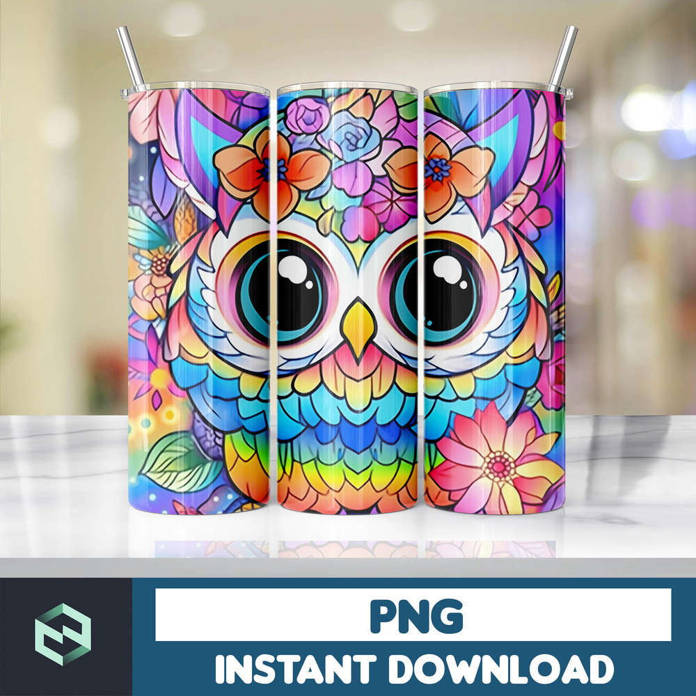 Owl Tumbler, 20 oz Skinny Tumbler Sublimation Design, Bright Neon, Digital Download, Straight & Tapered Instant Download (98).jpg