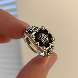 Sterling Silver 925 Unique Design Cross Black Crown Opening Ring Female Adjustable Fashion Personality Vintage Niche Je