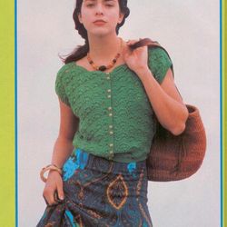 Summer Top with Buttons Crochet diagram - vintage crochet Fan pattern - Digital PDF download