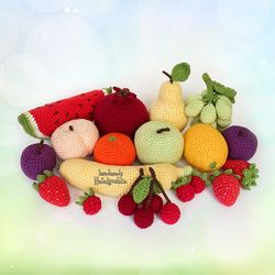 Fruits & Berries toys, Soft play food set (13 types-19 pcs), Learning Sensory toy, Kitchen decor, Montessori toys.