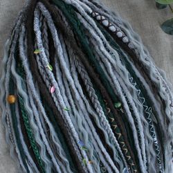 Gray/Green Mix Crochet Natural Look Synthetic Dreadlock Braid Hair Extensions Boho Dreads Double Ended DE