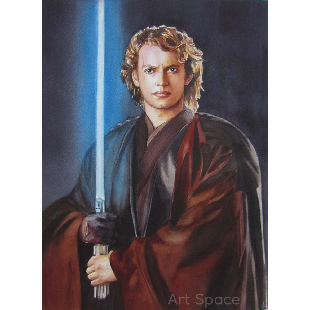 Hayden Christensen-Anakin Skywalker-Star Wars-Male-Realistic Watercolor Portrait-Laser Sword-Brown Painting-1.jpg