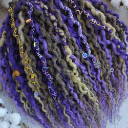 READY To Ship Purple Wavy Natural Look Synthetic Dreadlock Hair Extensions Boho Dreads Double Ended DE
