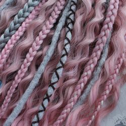 Pink/White Mix Crochet Natural Look Synthetic Dreadlock Braid Hair Extensions Boho Dreads Double Ended DE