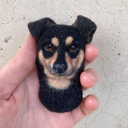 Custom rottweiler doberman dog portrait pin from photo Handmade needle felted pet brooch Personalized dog replica