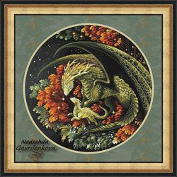 dragons. autumn walk. cross stitch pattern. cross stitch design. digital. pdf. saga