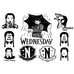 wednesday girl with umbrella bundle svg