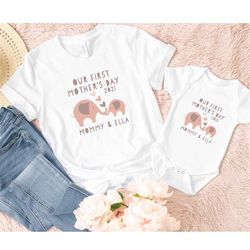 First Mother's Day shirts, elephant matching mom and baby shirt and bodysuit set, our first mothers day matching shirt g