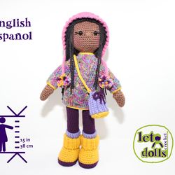 Crochet Doll Pattern, Amigurumi doll pattern, Small doll, 15"/ 38 cm Tall, Xyla