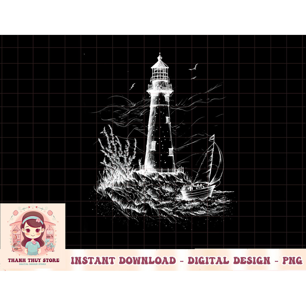 Dark Nautical Aesthetic Lighthouse Rowboat Boat Western Sea T-Shirt copy.jpg