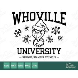 Whoville University Grinch Santa Hat Snowflakes | SVG Clipart Images Digital Download Sublimation Cricut Cut File Png Dx