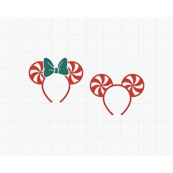 Christmas, Peppermint, Headband, Mickey Minnie Mouse, Matching, Ears Head Bow, Candy Cane, Svg and Png Formats, Cut, Cri