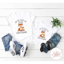 Our First Fathers Day Shirts, Daddy & Me T-Shirts, Matching Dad and Baby Onesie, Father Day Shirt, Papa Woodland Animals